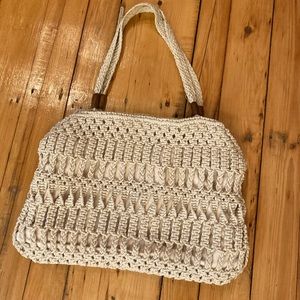 Cleobella Purse, White and Gold Crochet